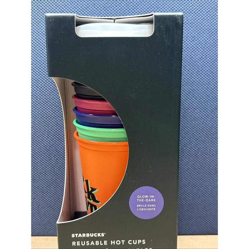 Starbucks Halloween Glow In The Dark 16oz Reusable Hot Cup & Lid 6 Set NEW 2020 - Picture 2 of 10